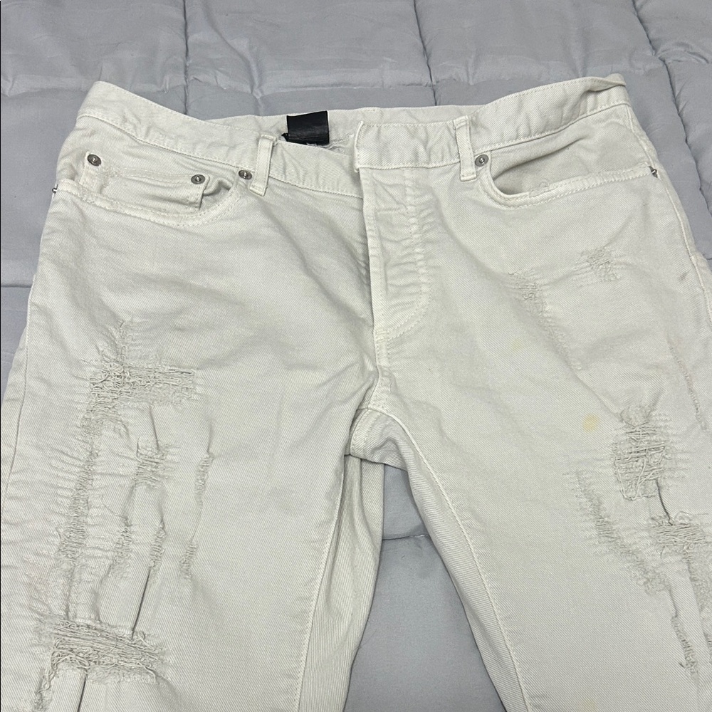 Dior Men's Slim Ripped Jeans in Off-White - Picture 2 of 9